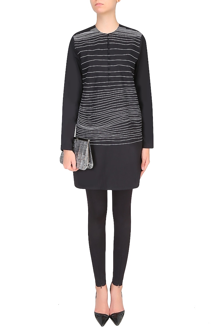Black handdrawn stripes tunic/ kurta available only at Pernia's Pop Up Shop.