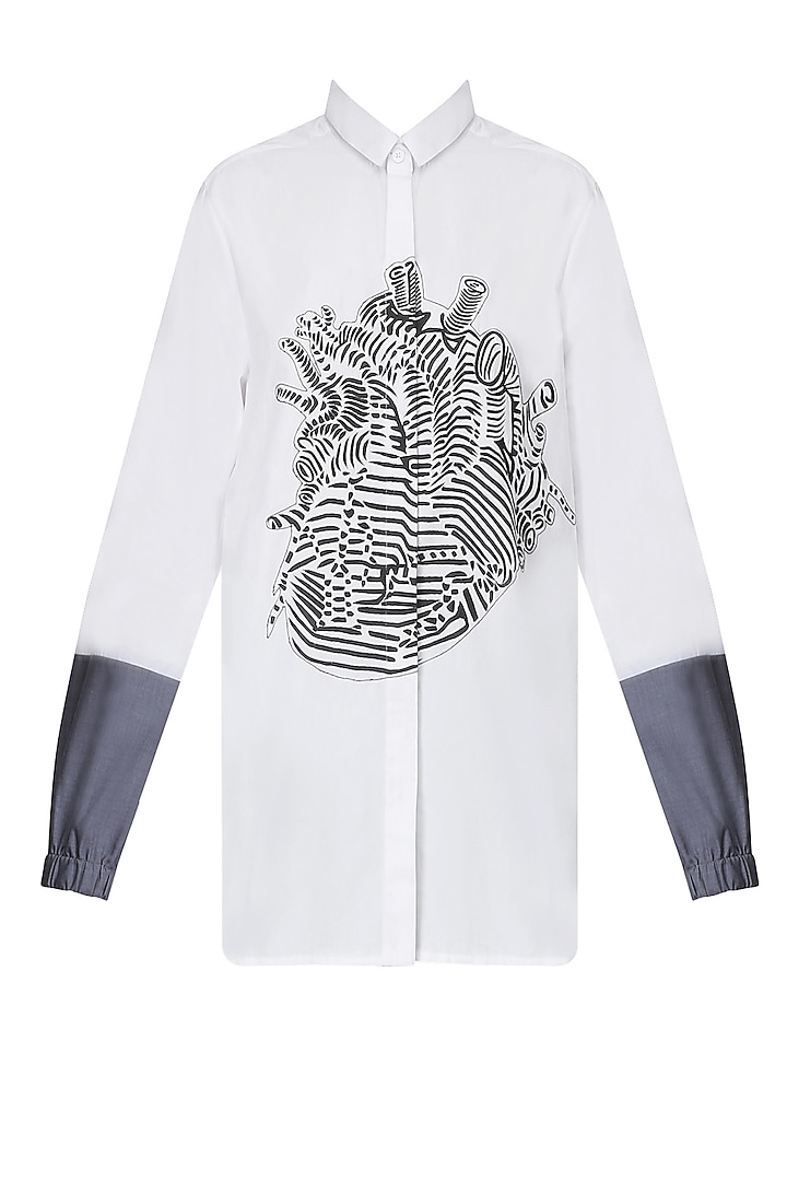 White Contrast Forearms Heart Shirt by Huemn Project