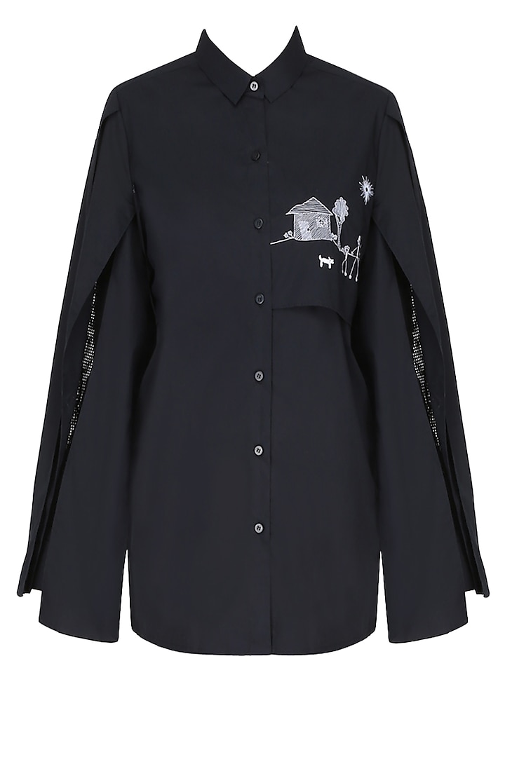 Black Free Panelled Hut Drawing Shirt by Huemn Project