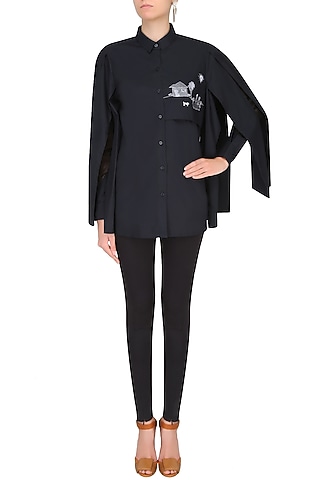 Black Free Panelled Hut Drawing Shirt by Huemn Project