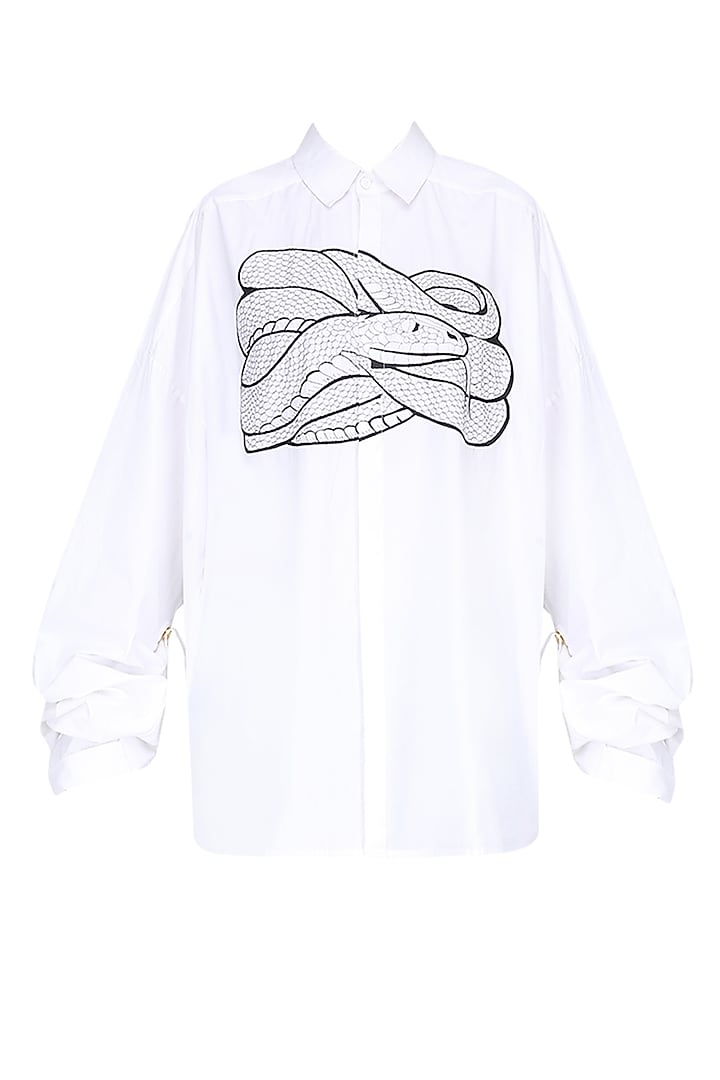 White snake motif oversized shirt available only at Pernia's Pop Up Shop.