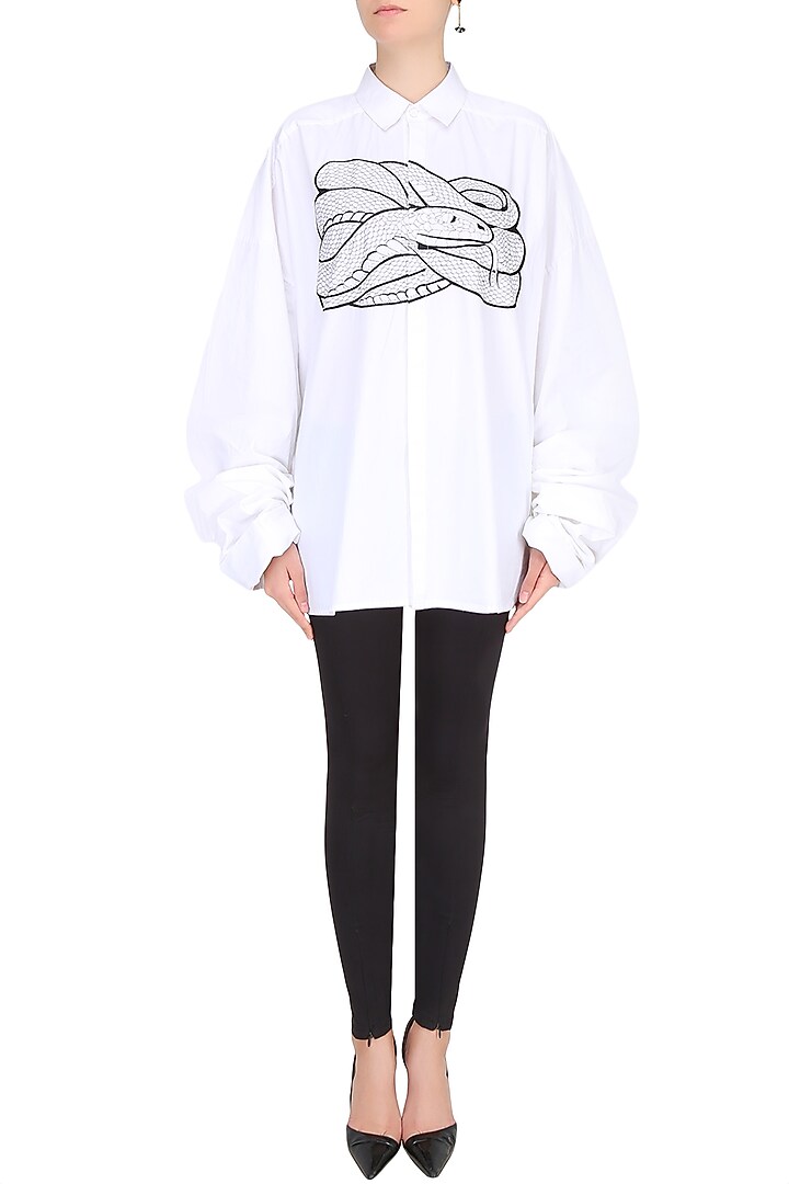 White snake motif oversized shirt available only at Pernia's Pop Up Shop.