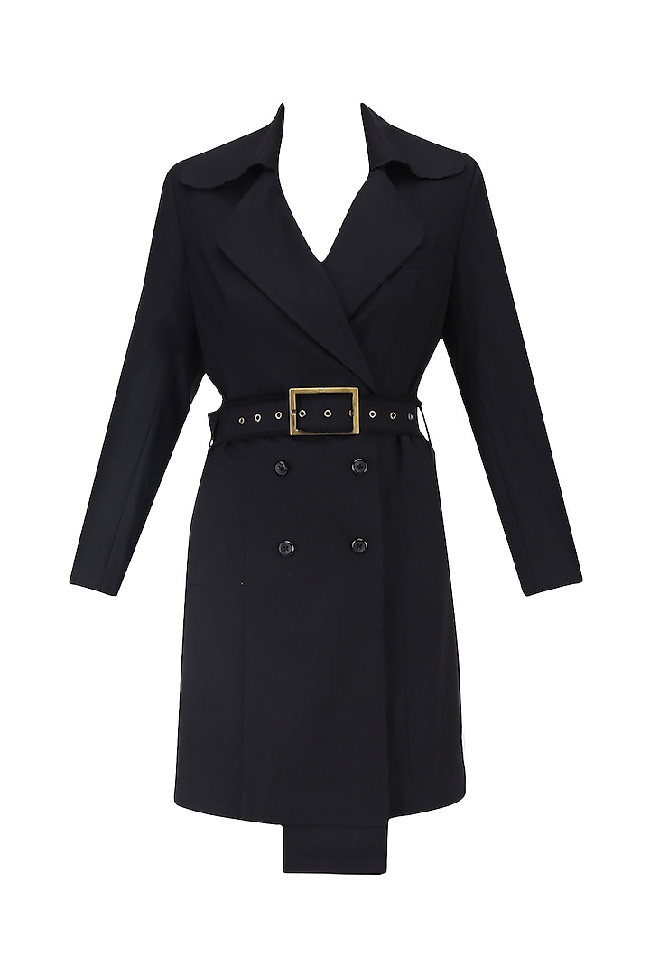 Black Overcoat with Waistbelt by Huemn Project