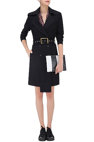 Black Overcoat with Waistbelt by Huemn Project