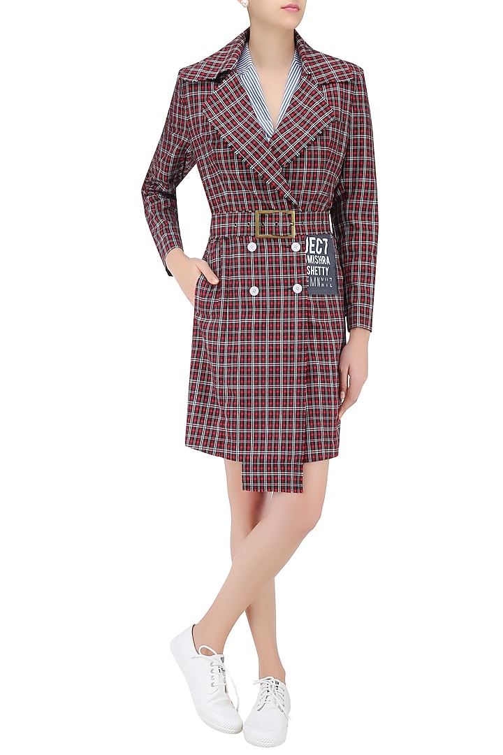 Red and black checkered overcoat shirt available only at Pernia's Pop Up Shop.