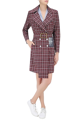 Red and Black Checkered Overcoat by Huemn Project