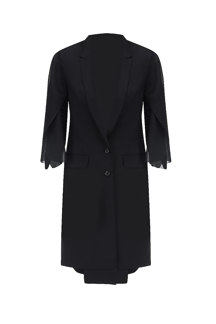 Black Overcoat with Net Sleeves by Huemn Project