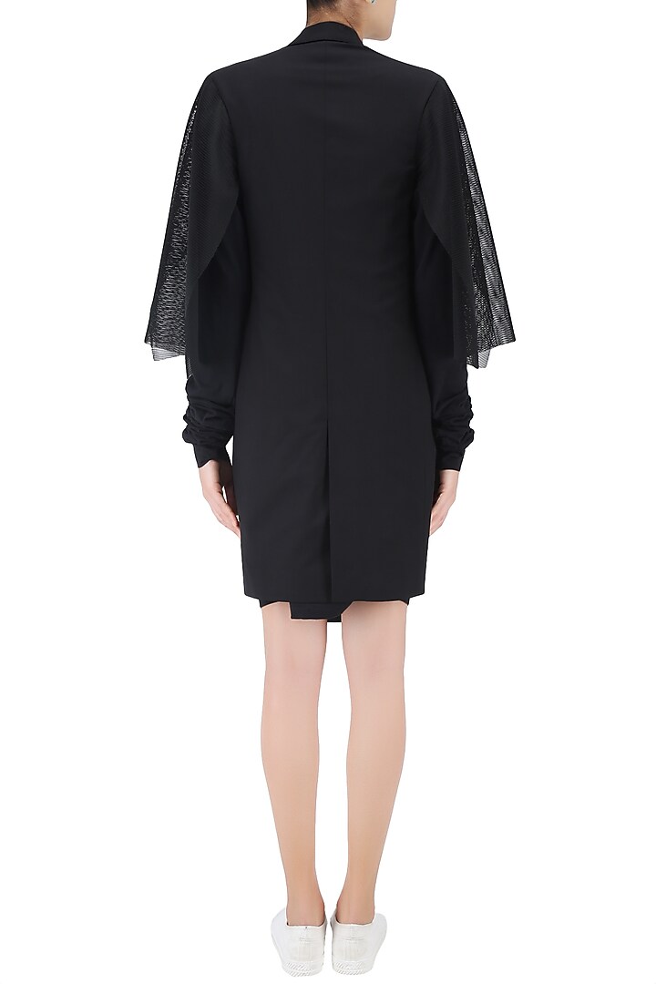 Black overcoat with net sleeves shirt available only at Pernia's Pop Up Shop.