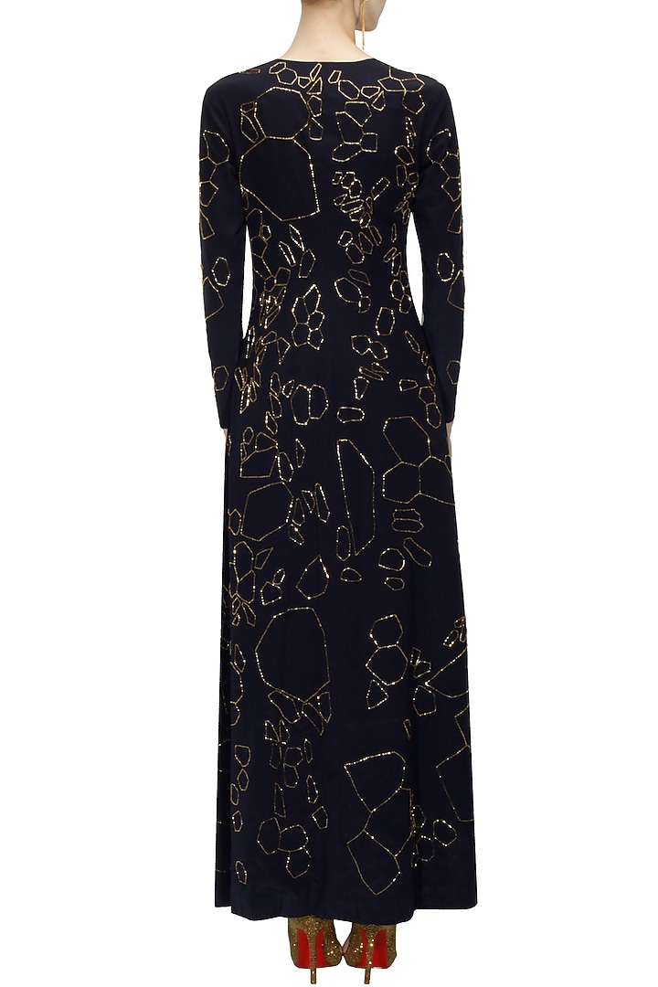 Navy blue silk embellished kardana scales dressavailable only at Pernia's Pop Up Shop.