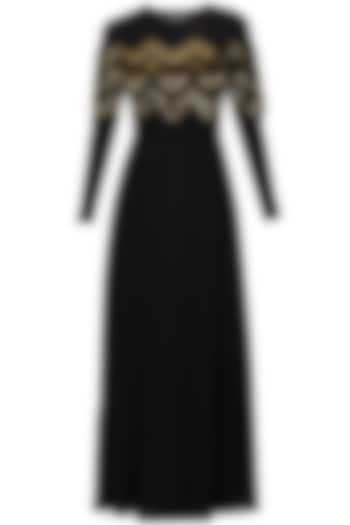 Black silk embellished chevron stripes dress available only at Pernia's Pop Up Shop.