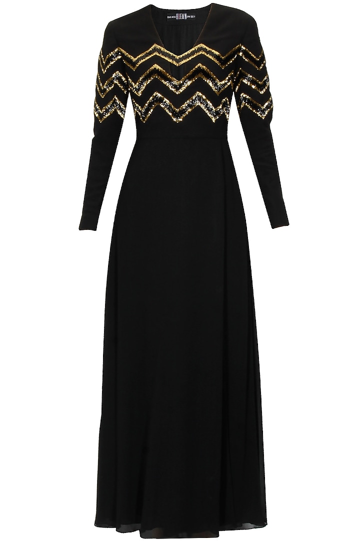 Black silk embellished chevron stripes dress available only at Pernia's Pop Up Shop.