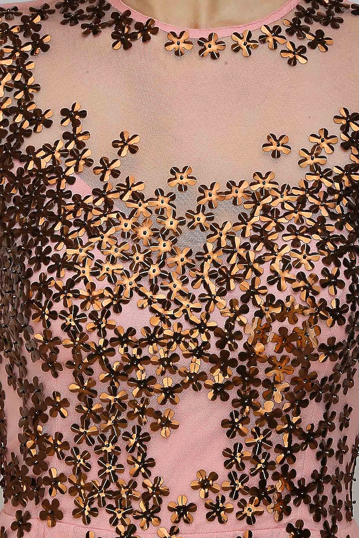 Huemn presents Powder pink 3D copper flowers gown available only at Pernia's Pop Up Shop.