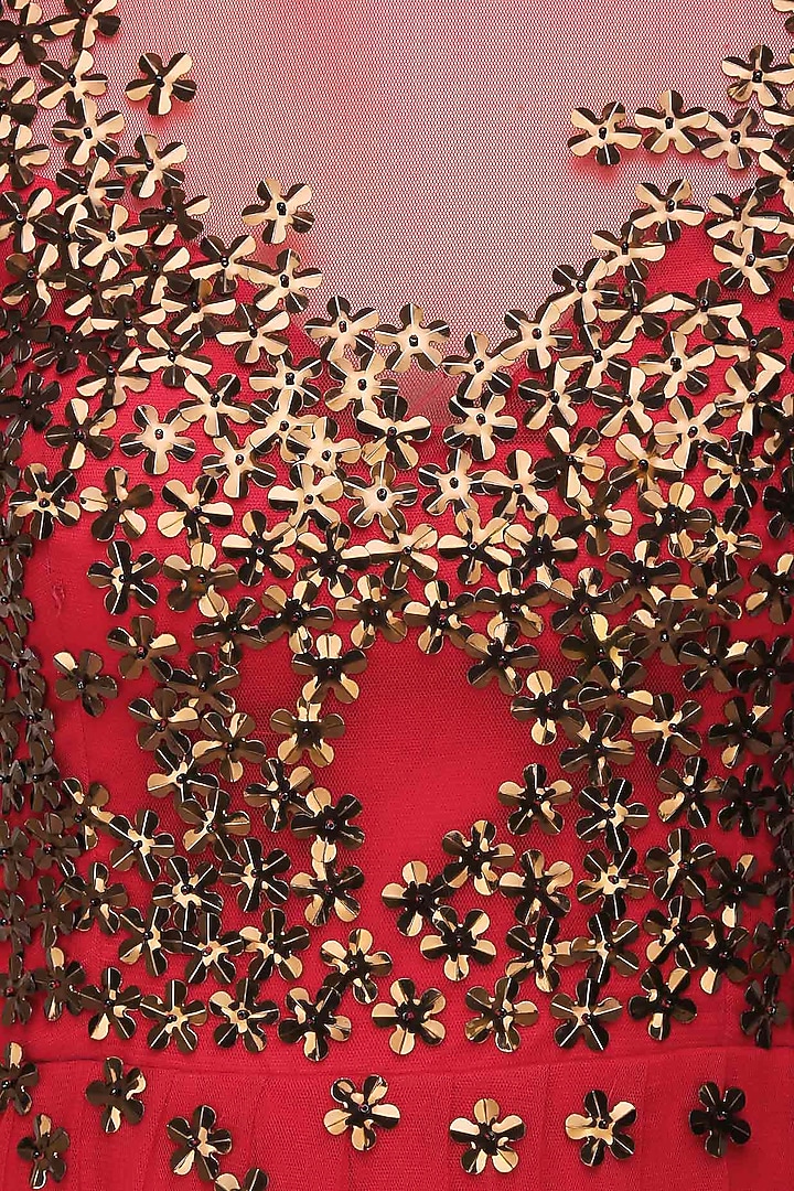 Huemn presents Red 3D copper flowers gown available only at Pernia's Pop Up Shop.
