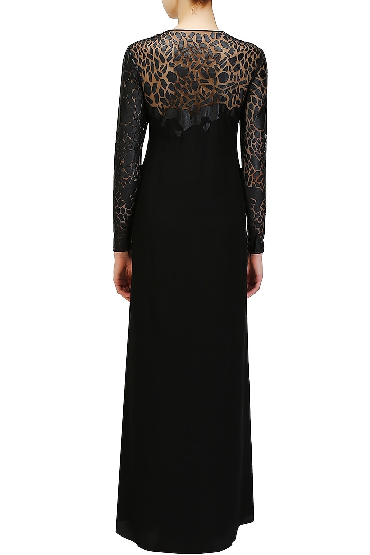 Huemn presents Black cutwork leather scales split front tunic available only at Pernia's Pop Up Shop.