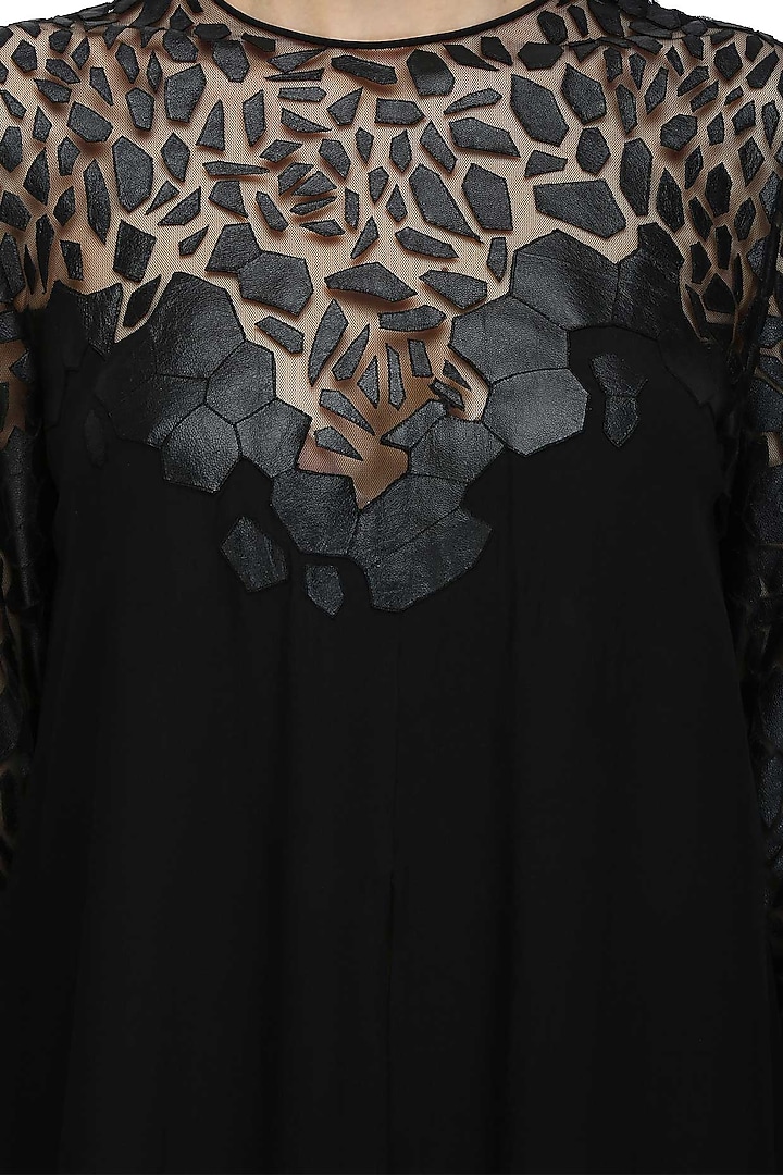 Huemn presents Black cutwork leather scales split front tunic available only at Pernia's Pop Up Shop.