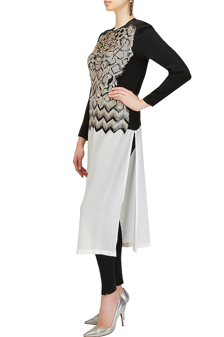 Huemn presents Black and white chevron snakeskin colorblocked tunic available only at Pernia's Pop Up Shop.