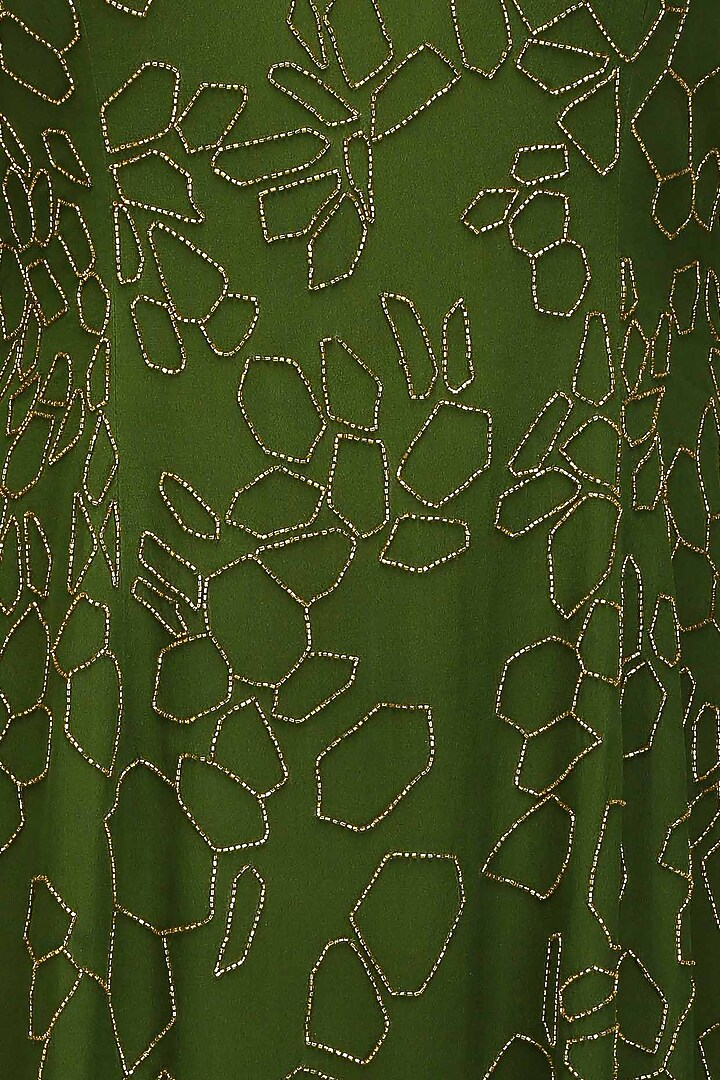 Huemn presents Moss green silk embellished katdana scales dress available only at Pernia's Pop Up Shop.