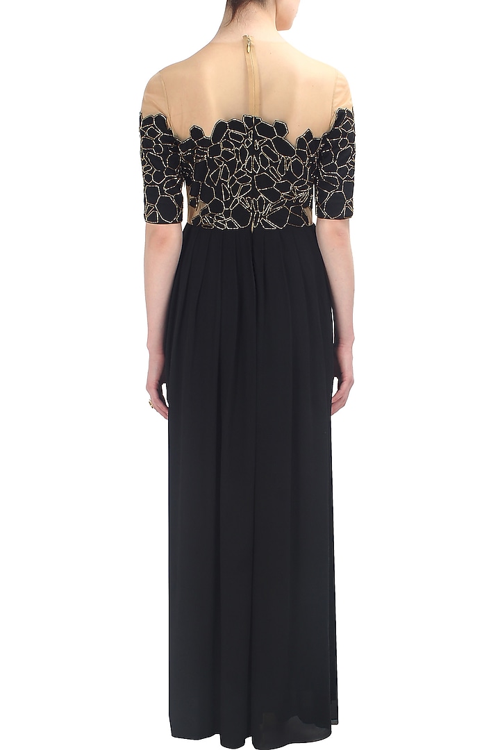 Huemn presents Silk scales gold and black peekaboo gown available only at Pernia's Pop Up Shop.