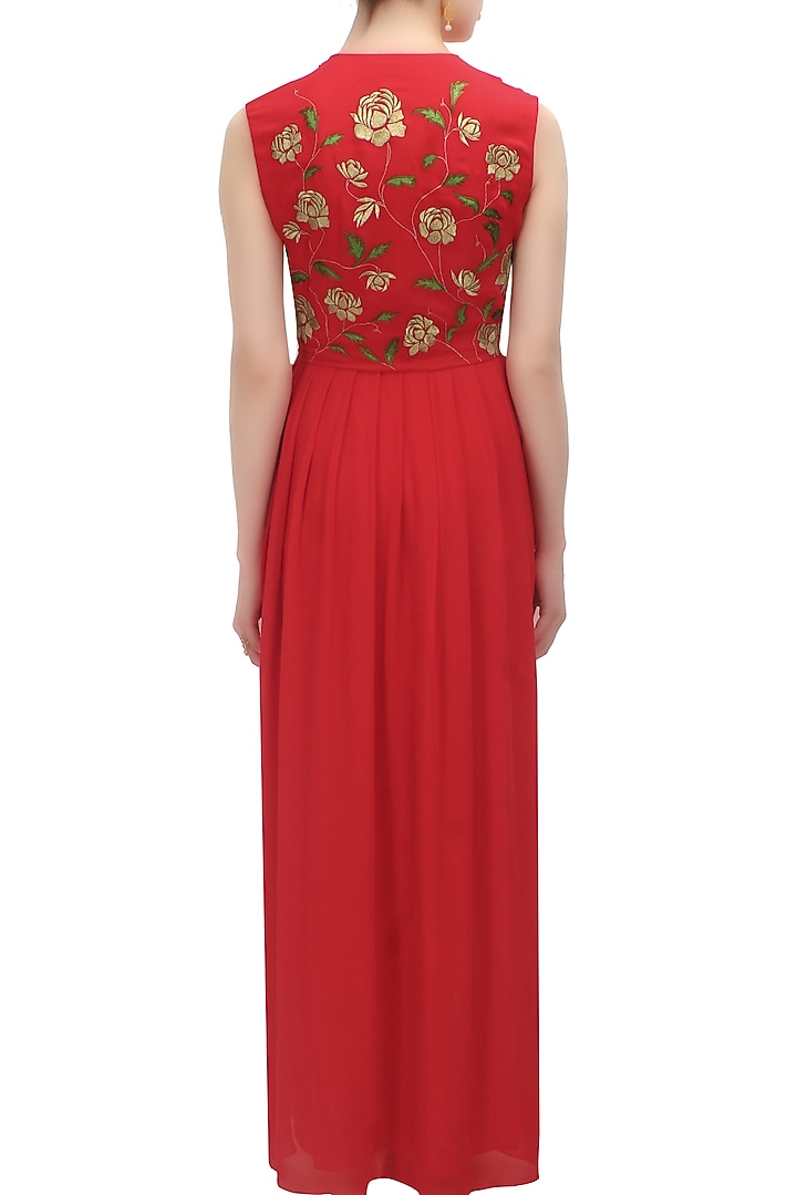 Huemn presents Red creeper zari flowers dress available only at Pernia's Pop Up Shop.