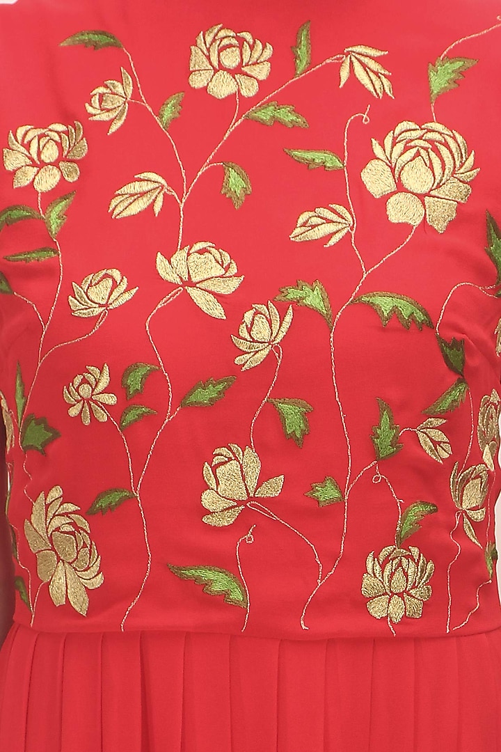 Huemn presents Red creeper zari flowers dress available only at Pernia's Pop Up Shop.