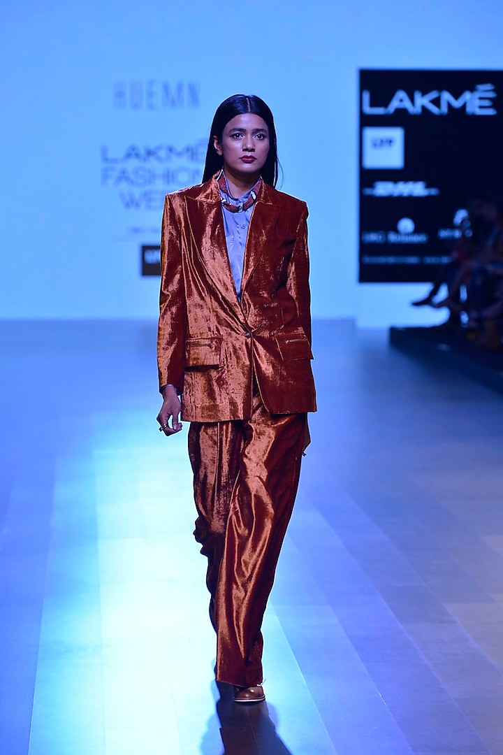 Rust retro wide lapel jacket and trouser pants set by Lavender