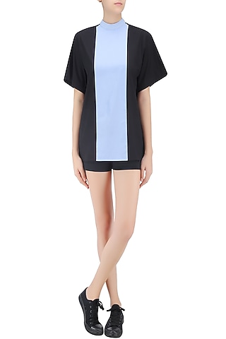 Blue and Black Panelled Top by Huemn Project