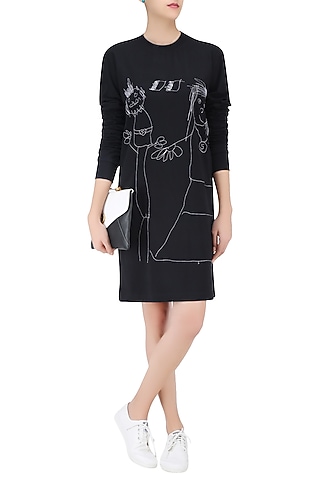 Black Designers Doodle T Shirt Dress by Huemn Project
