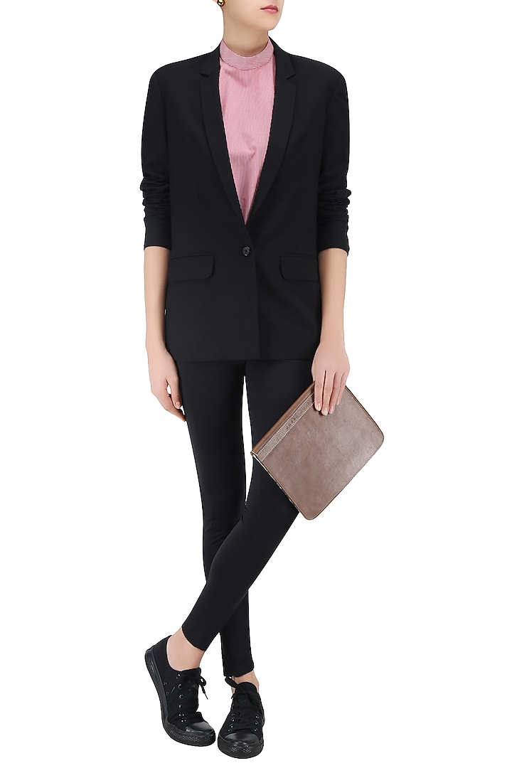 Black fron open blazer shirt available only at Pernia's Pop Up Shop.