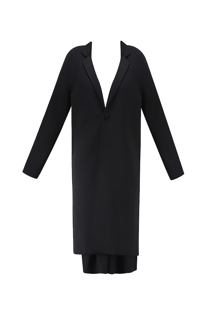 Black Oversized Neoprene Coat by Huemn Project