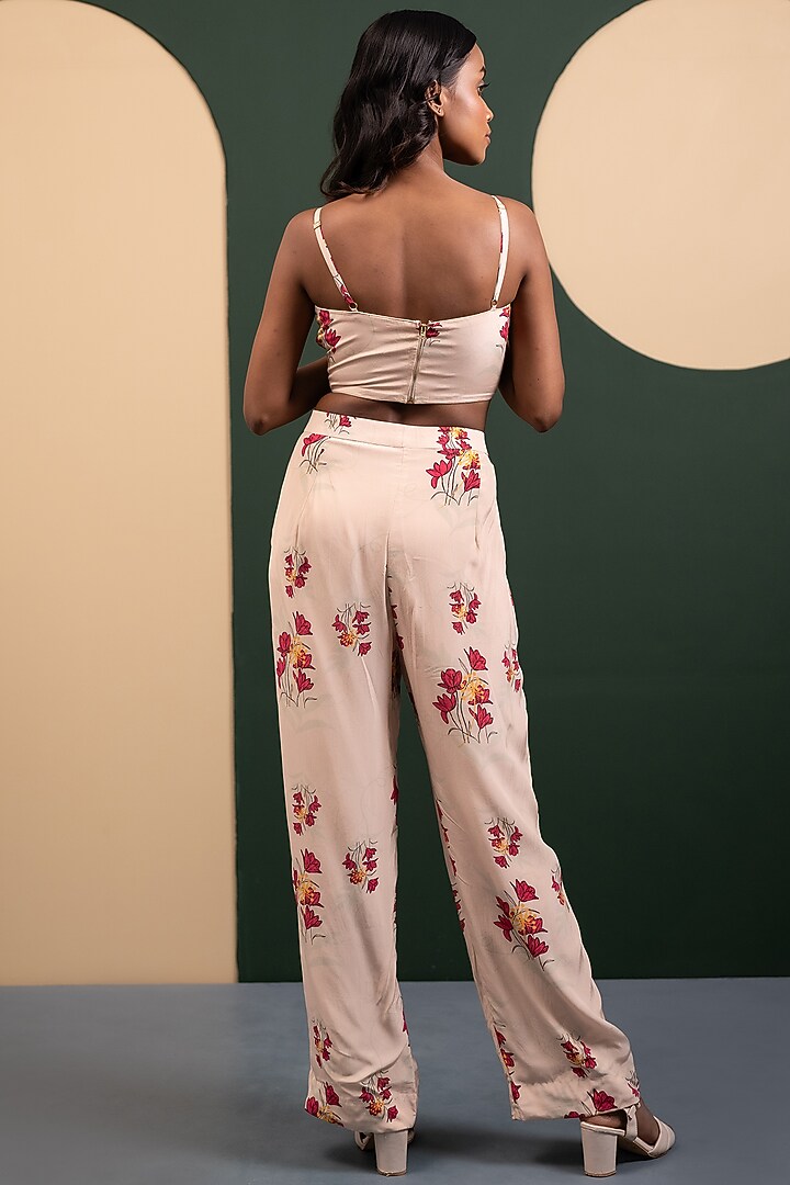 Ivory Crepe Blend Floral Printed Jacket Set by House of Astha Bhatt at Pernia's Pop Up Shop