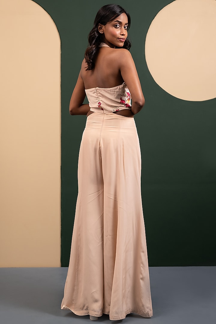 Ivory Crepe Blend Floral Printed Jumpsuit by House of Astha Bhatt at Pernia's Pop Up Shop