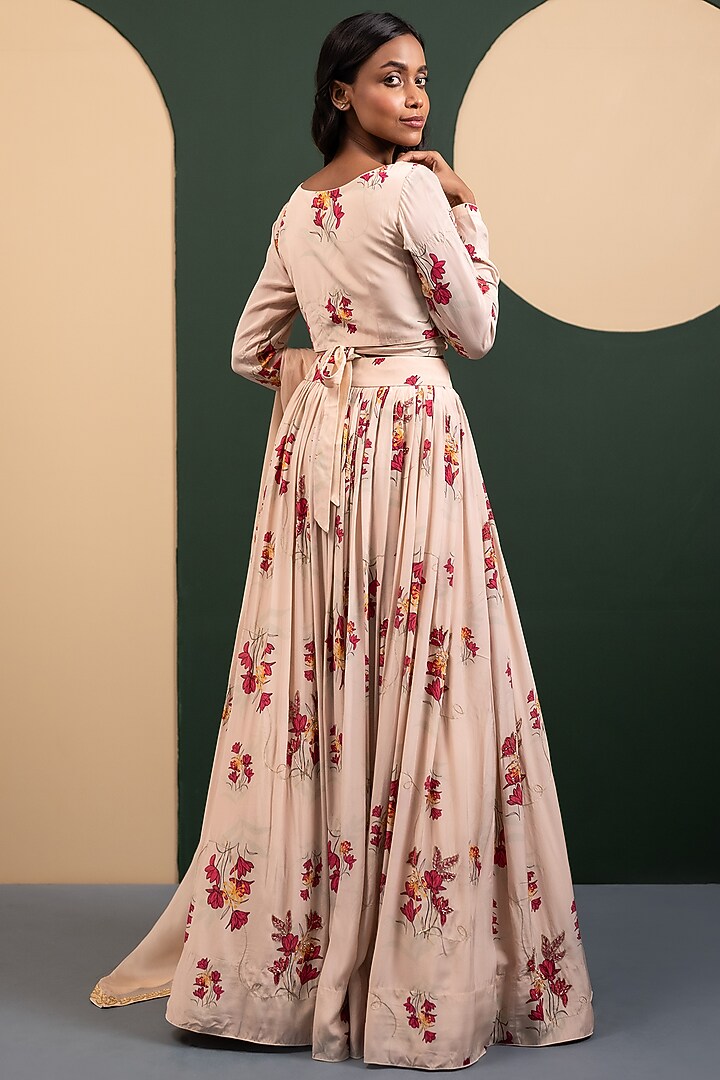 Ivory Crepe Blend Printed Wedding Lehenga Set by House of Astha Bhatt at Pernia's Pop Up Shop