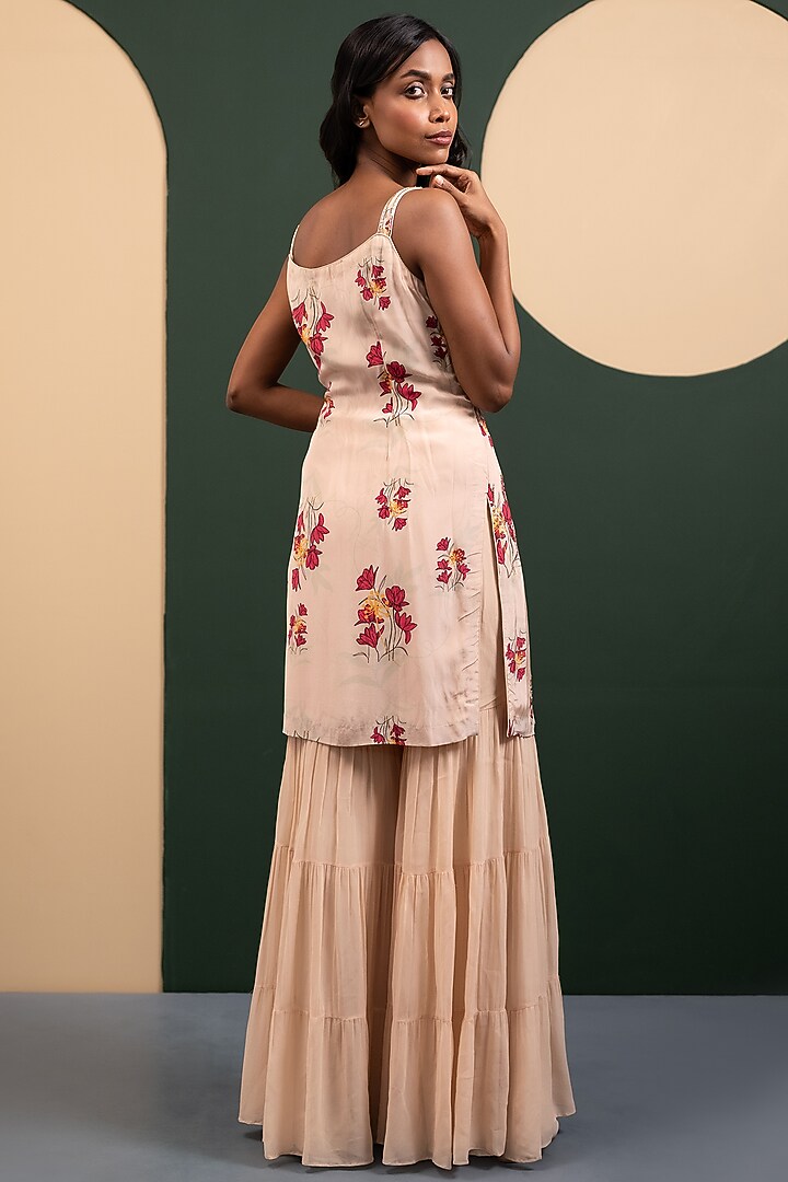Ivory Georgette Layered Party Wear Sharara Set by House of Astha Bhatt at Pernia's Pop Up Shop