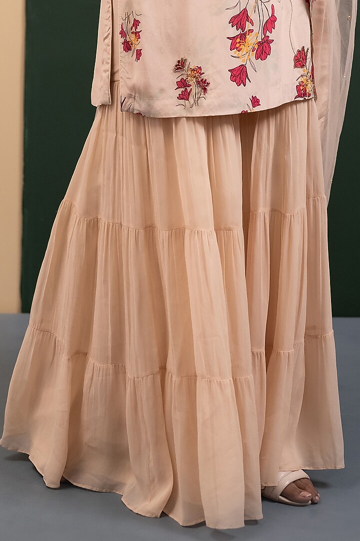 Ivory Georgette Layered Party Wear Sharara Set by House of Astha Bhatt at Pernia's Pop Up Shop