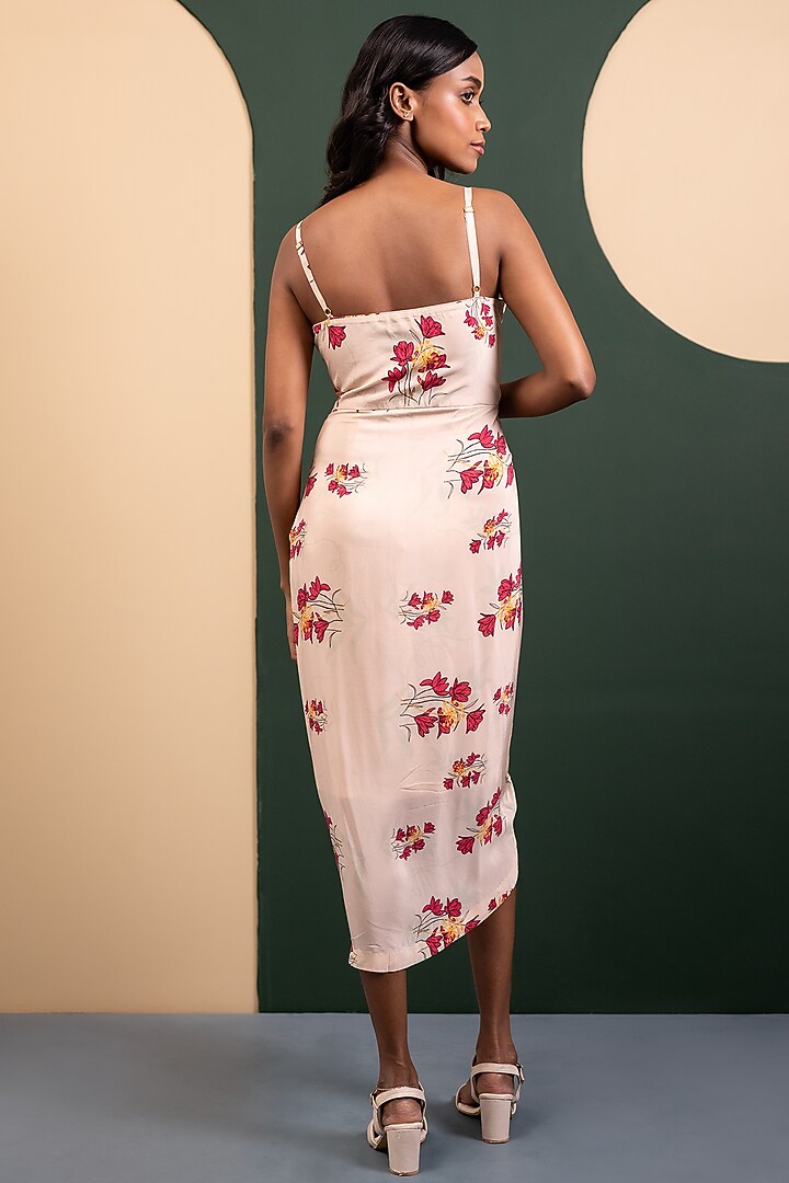 Ivory Crepe Blend Printed Bustier Draped Vacation Dress by House of Astha Bhatt at Pernia's Pop Up Shop