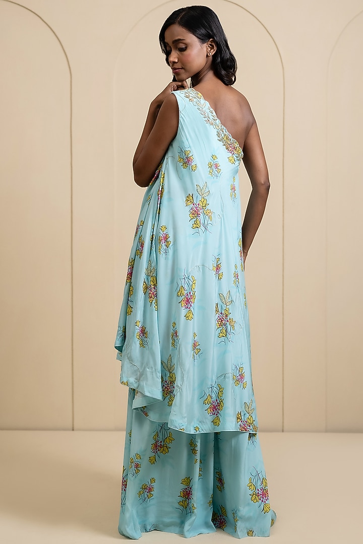 Light Blue Crepe Blend Printed Party Wear Sharara Set by House of Astha Bhatt at Pernia's Pop Up Shop