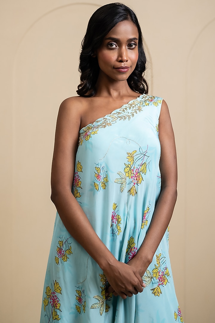 Light Blue Crepe Blend Printed Party Wear Sharara Set by House of Astha Bhatt at Pernia's Pop Up Shop