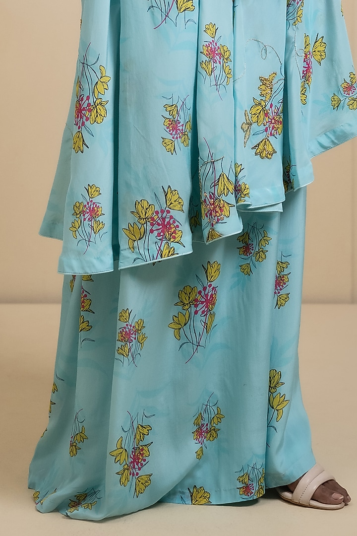 Light Blue Crepe Blend Printed Party Wear Sharara Set by House of Astha Bhatt at Pernia's Pop Up Shop