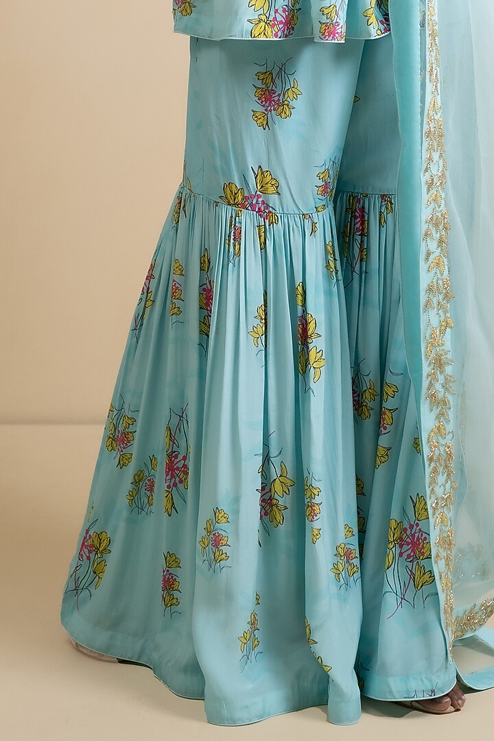 Light Blue Crepe Blend Printed Gharara Set by House of Astha Bhatt at Pernia's Pop Up Shop