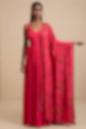 Magenta Pink Crepe Blend Anarkali Set by House of Astha Bhatt