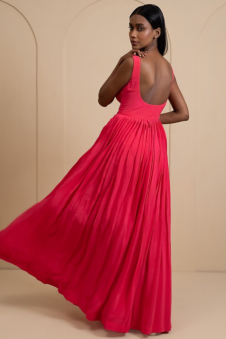 Magenta Pink Crepe Blend Wedding Anarkali Set by House of Astha Bhatt at Pernia's Pop Up Shop
