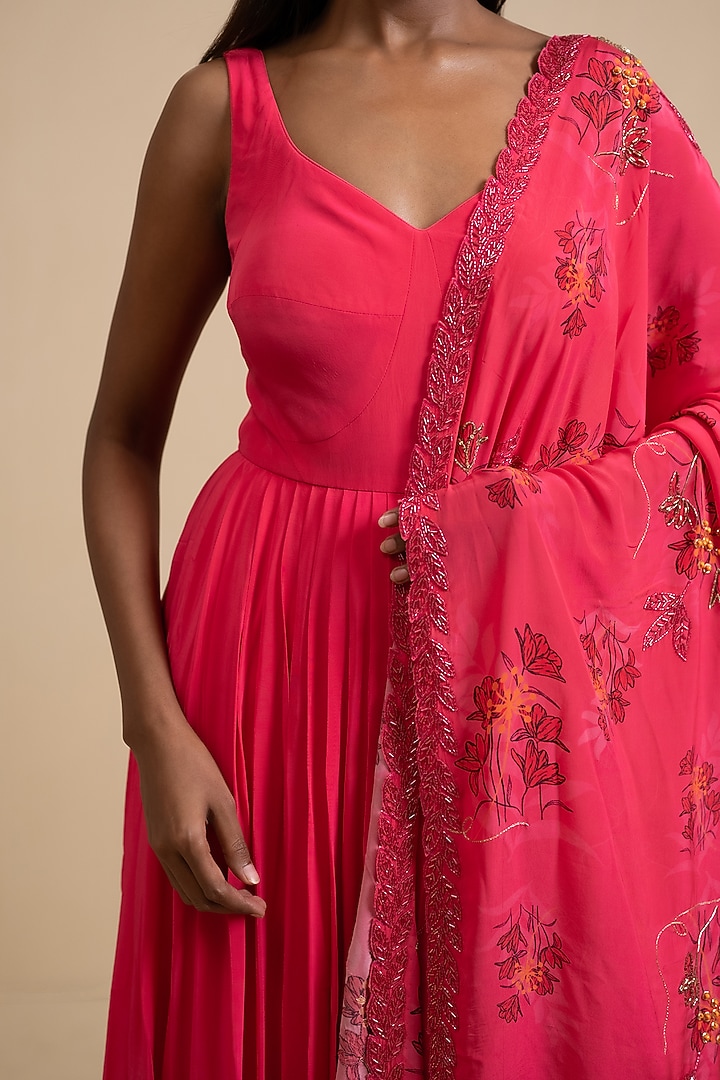 Magenta Pink Crepe Blend Wedding Anarkali Set by House of Astha Bhatt at Pernia's Pop Up Shop