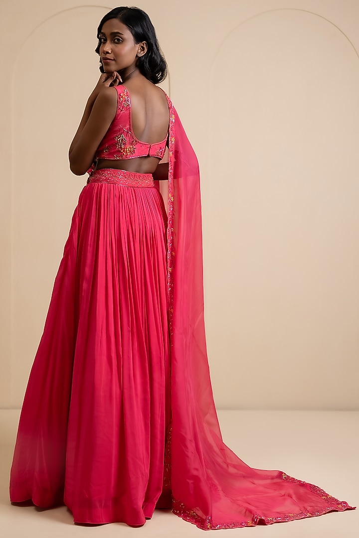 Magenta Pink Crepe Blend Wedding Lehenga Set by House of Astha Bhatt at Pernia's Pop Up Shop