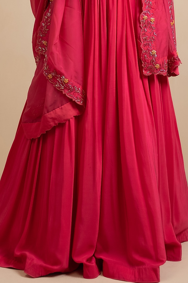 Magenta Pink Crepe Blend Wedding Lehenga Set by House of Astha Bhatt at Pernia's Pop Up Shop