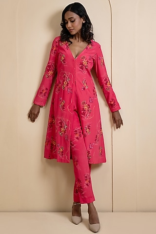 Magenta Pink Crepe Blend Printed Kurta Set by House of Astha Bhatt