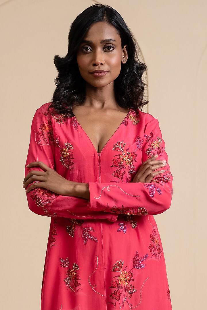 Magenta Pink Crepe Blend Printed Kurta Set by House of Astha Bhatt at Pernia's Pop Up Shop