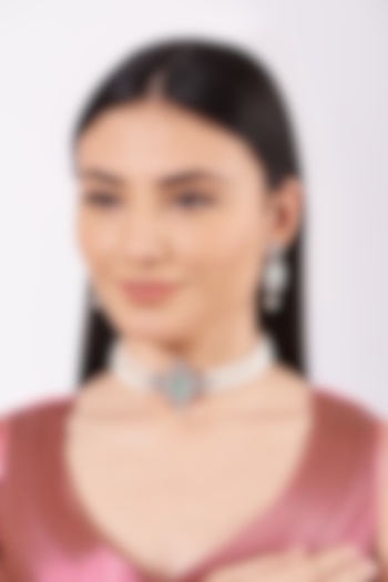 White Finish Crystal Choker Necklace Set by House Of Aesha at Pernia's Pop Up Shop