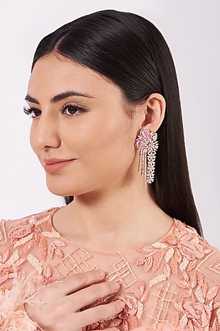 White Finish Zircons Earrings by House Of Aesha