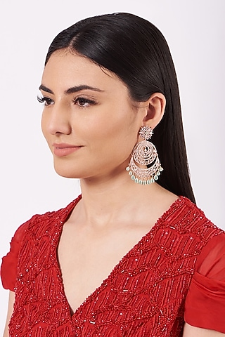 White Finish Earrings With Aqua Drops by House Of Aesha