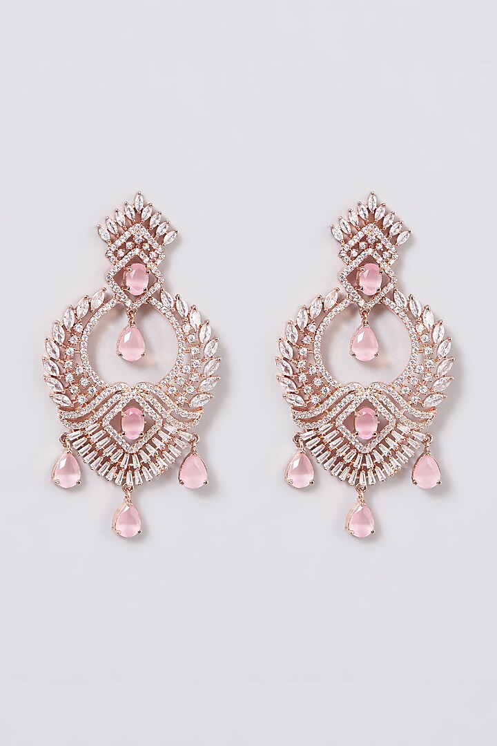 White Finish Earrings With Pink Stones by House Of Aesha at Pernia's Pop Up Shop